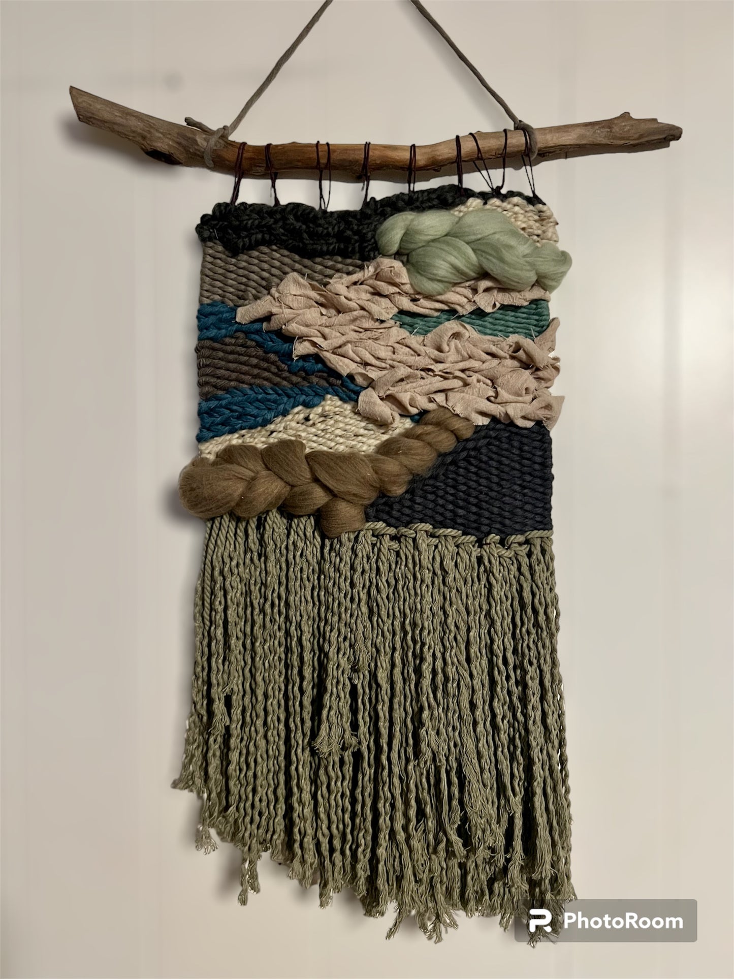 Sea foam greywash woven wall hanging