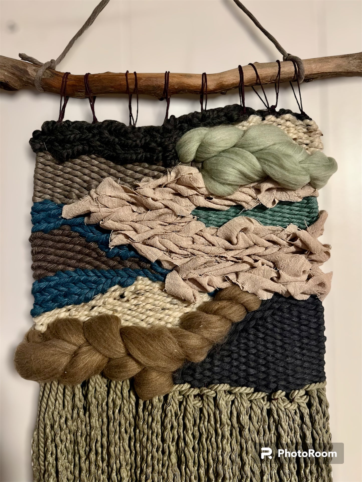 Sea foam greywash woven wall hanging